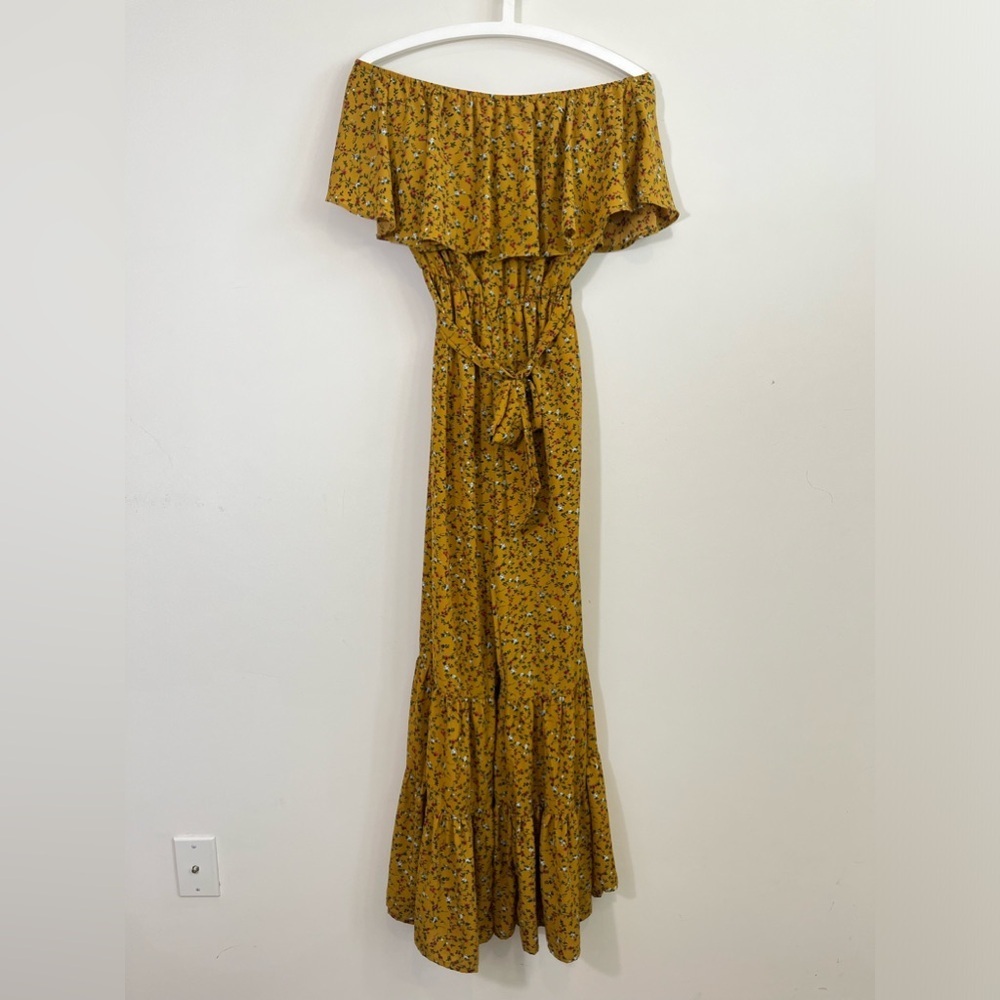 UMGEE Ruffled Strapless Flare Jumpsuit Medium - Ditsy Floral Tiered Comfy - Picture 4 of 10